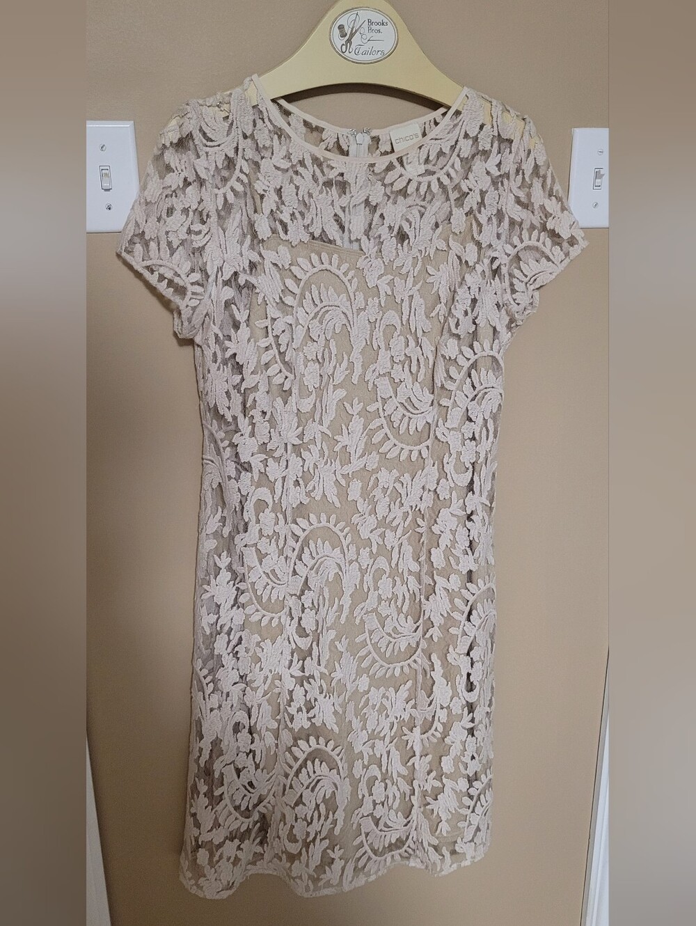 Chico's Cream Lace Overlay Short Sleeve Dress